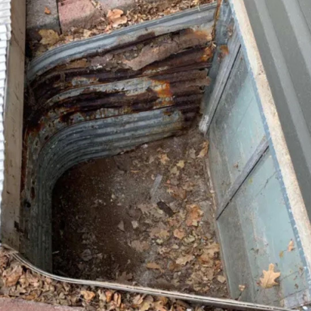 rusty metal window well