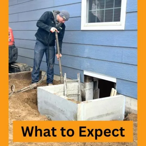 man installing a window well